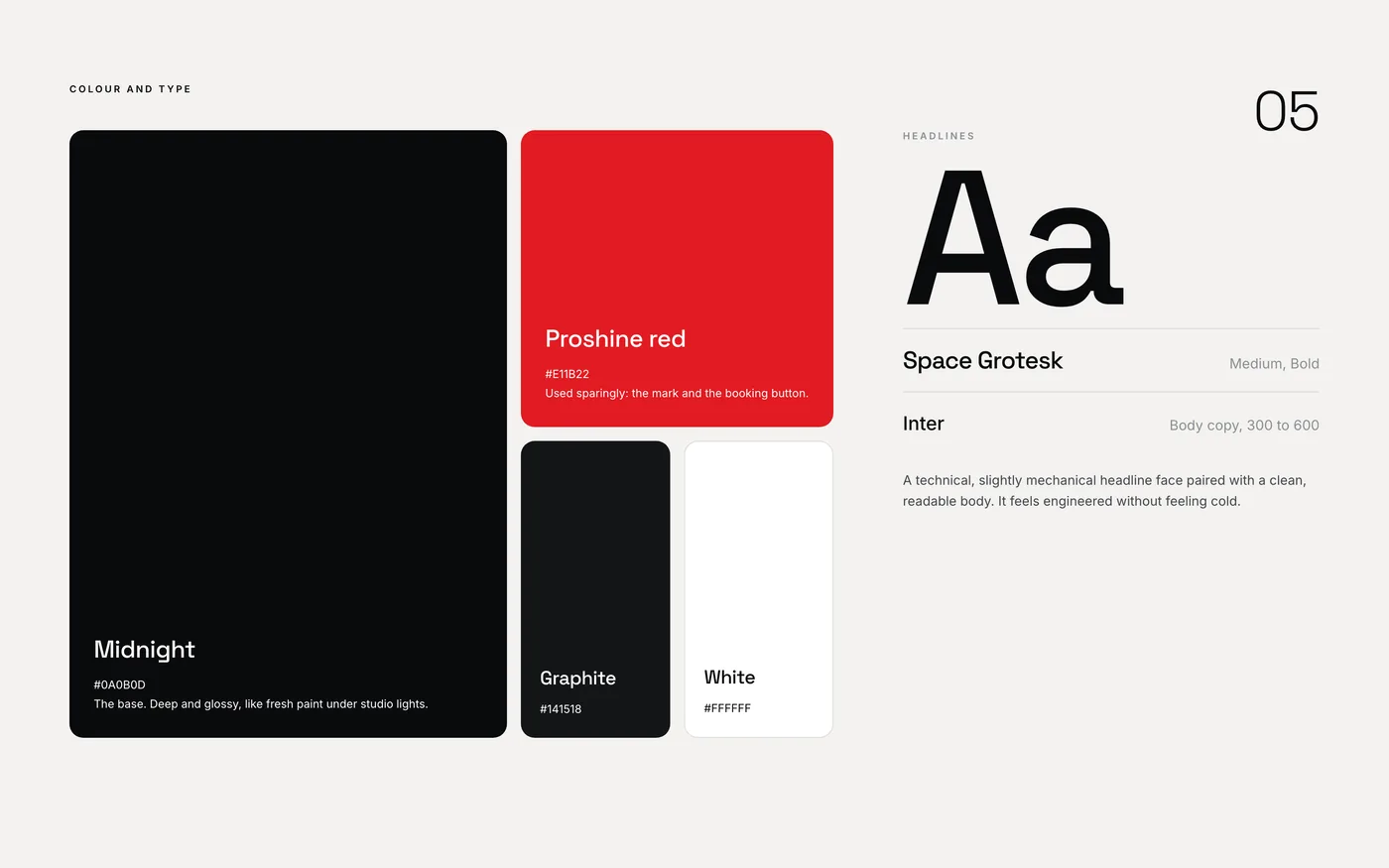 Proshine Autos colour palette and typefaces